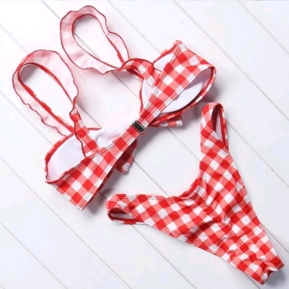 Pinup ♡ Plaid Picnic Ruffle Bikini - Picture 3 of 4